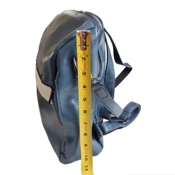 Faux Leather Blue Grayish Backpack - Picture 9 of 12